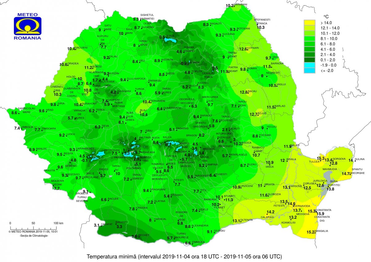 Minimum hőmérsékletek keddre virradóan •  Fotó: Országos Meteorológiai Szolgálat