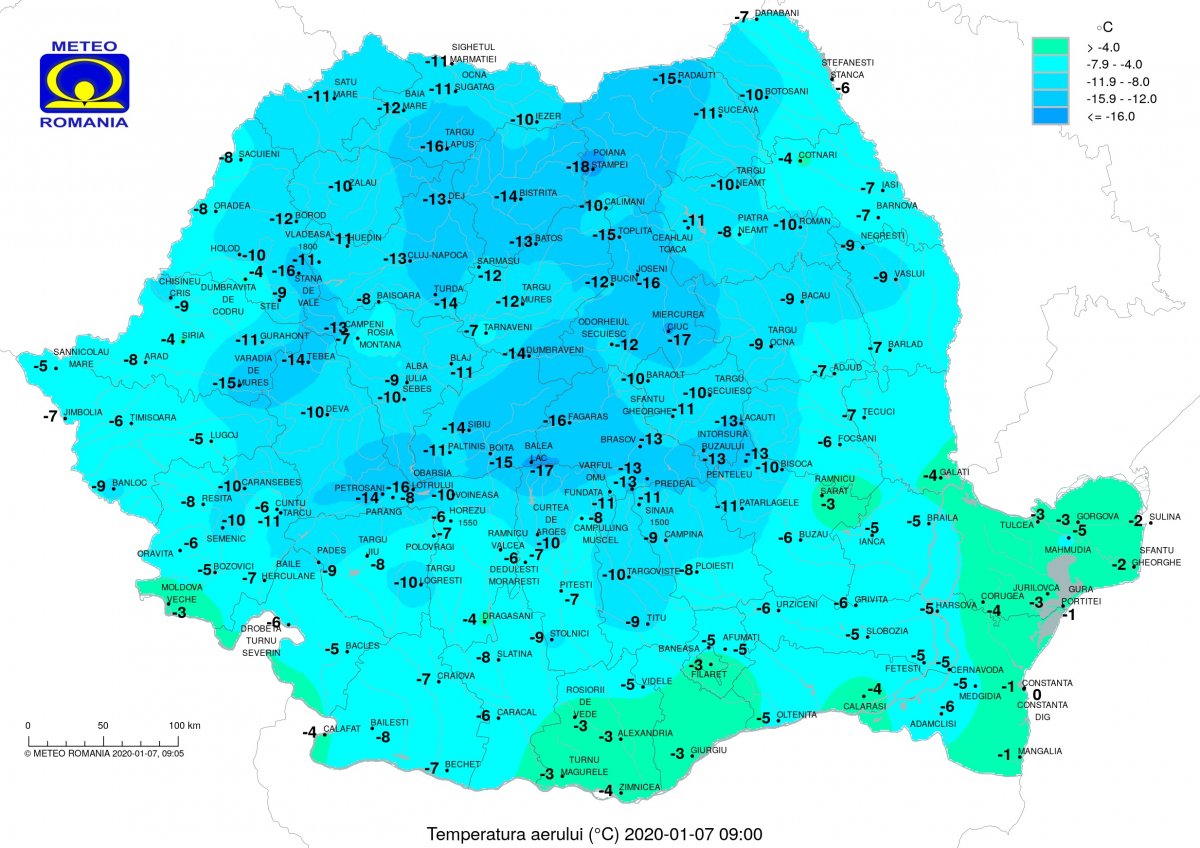 A levegő hőmérsékleti értékeinek térképe a reggel kilenc órás adatokkal •  Fotó: Országos Meteorológiai Igazgatóság