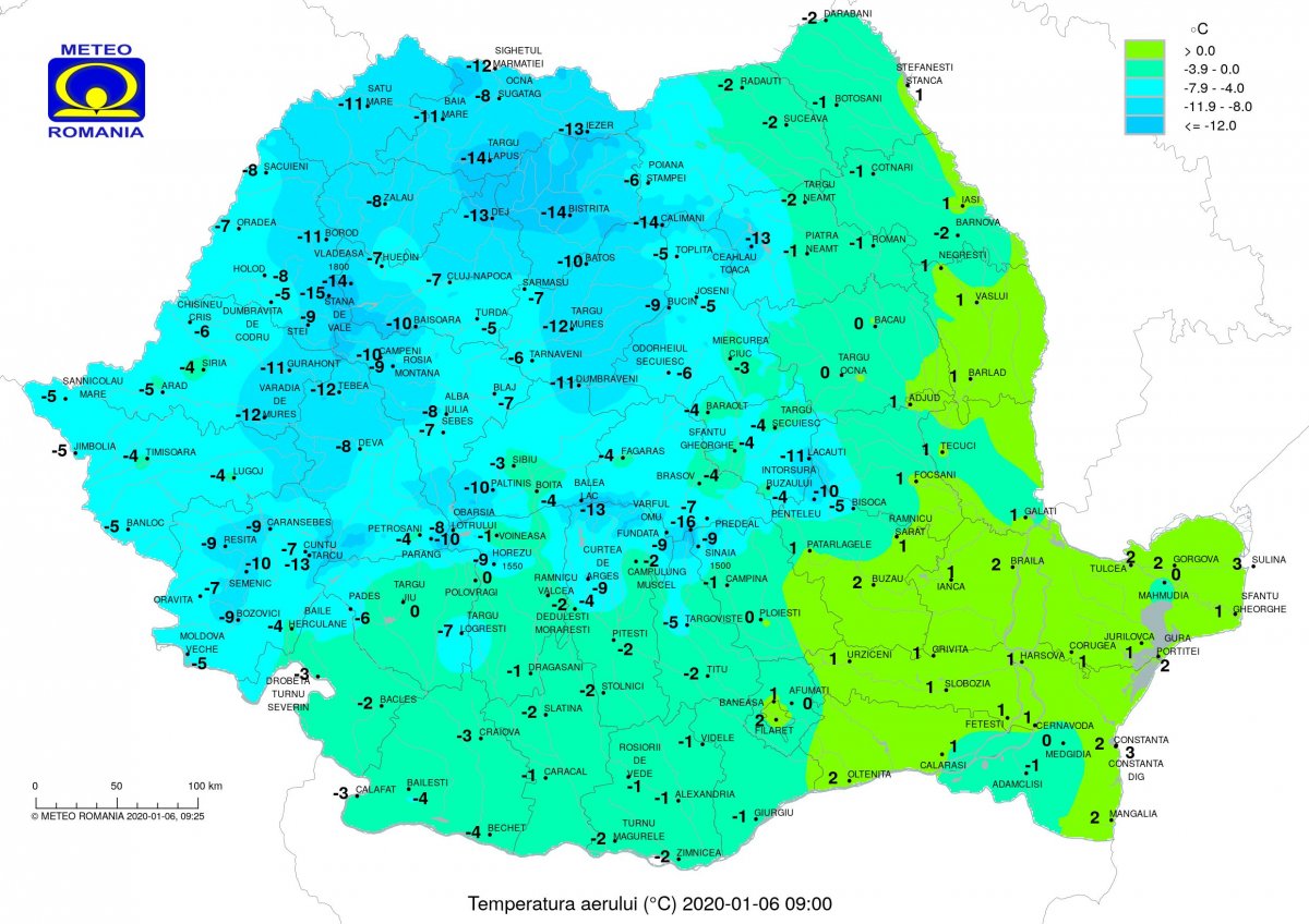 Reggeli hőmérsékleti értékek •  Fotó: Országos Meteorológiai Szolgálat