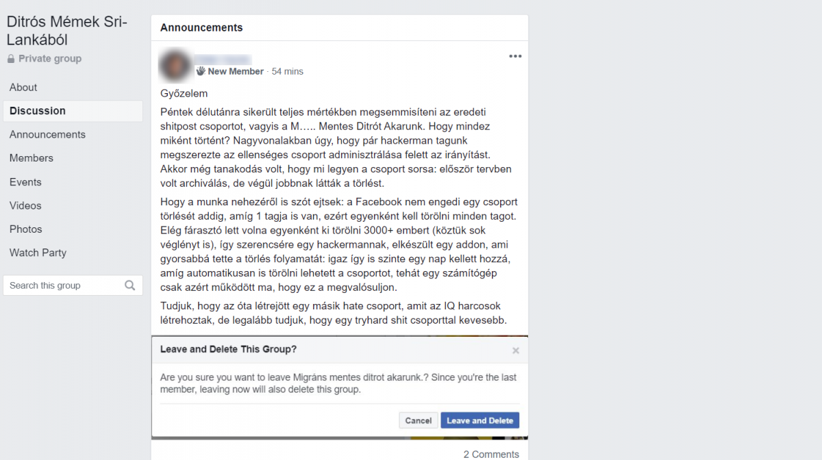 A törlést ismertető poszt 