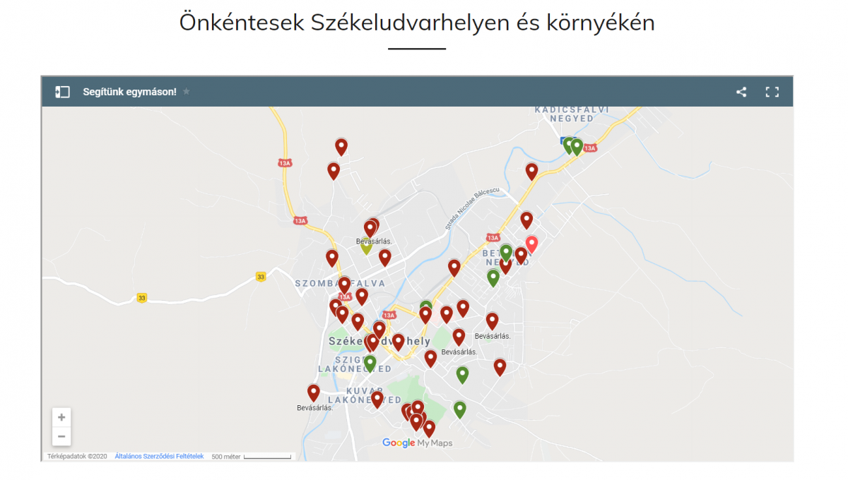 Térképen azok, akikre számítani lehet Székelyudvarhelyen. Bővíthető a lista •  Fotó: segitunk.online
