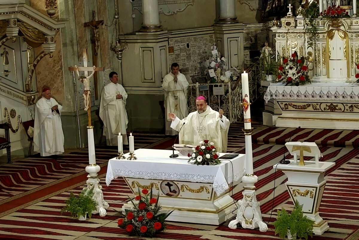 Kovács Gergely gyulafehérvári érsek: „a járvány visszavezet bennünket a lényeghez, az ünnep magvához”. &bullet;  Fotó: Youtube/Csíksomlyó Élő