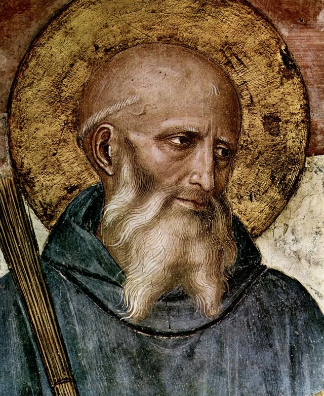 Szent Benedek ábrázolása egy korabeli festményen. Forrás: Wikipédia 