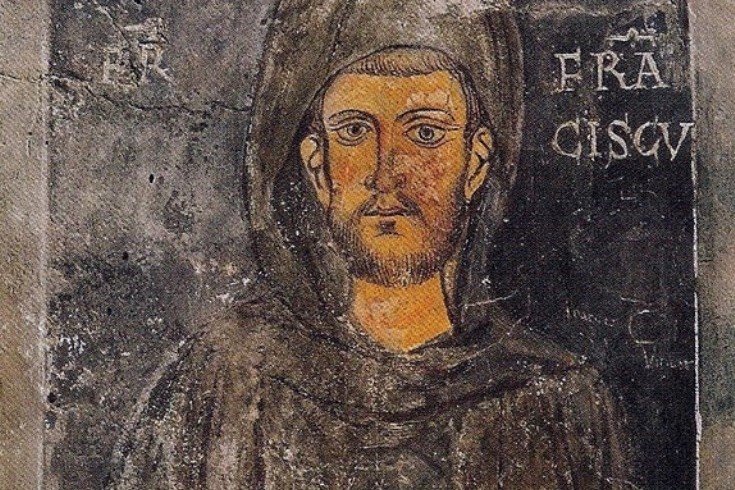 Szent Ferenc legrégibb, még életében készült freskója a subiacói Szent Benedek-kolostorban •  Fotó: Wikipédia