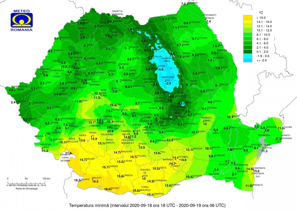 Minimum értékek szombatra virradóan •  Fotó: Országos Meteorológiai Intézet