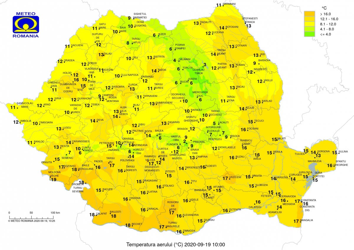 Szombaton délelőtt 10 órakor jegyzett értékek •  Fotó: Országos Meteorológiai Intézet