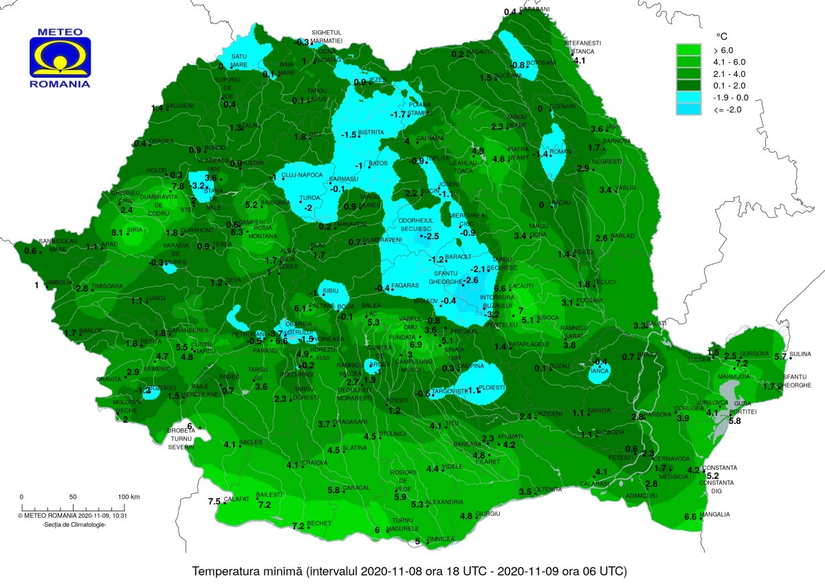 Minimum hőmérsékleti értékek hétfőre virradóan &bullet;  Fotó: Országos Meteorológiai Szolgálat