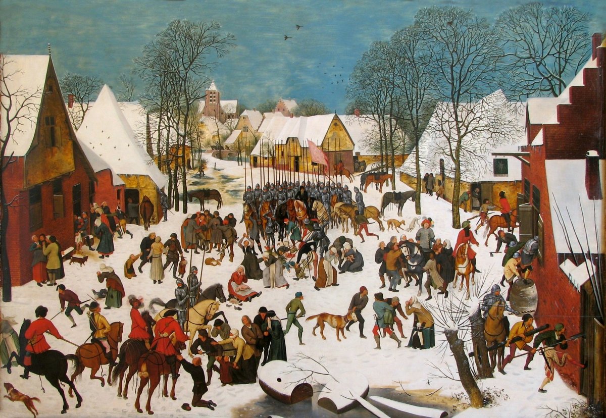 Az aprószentek lemészárolása Pieter Brueghel festő által, középkori, téli tájba átértelmezett ábrázolásában. Forrás: Wikipédia