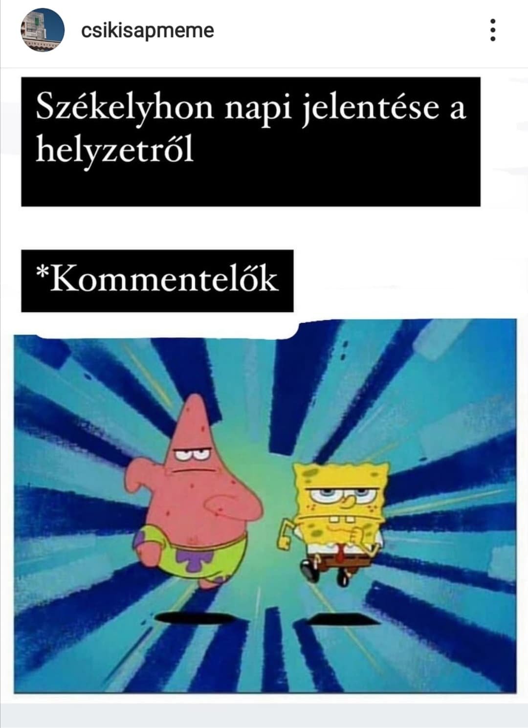 Lapcsaládunk hírportálja, a Székelyhon.ro is adott ihletett egy-egy mémhez. • Forrás: csikisapmeme/Instagram 