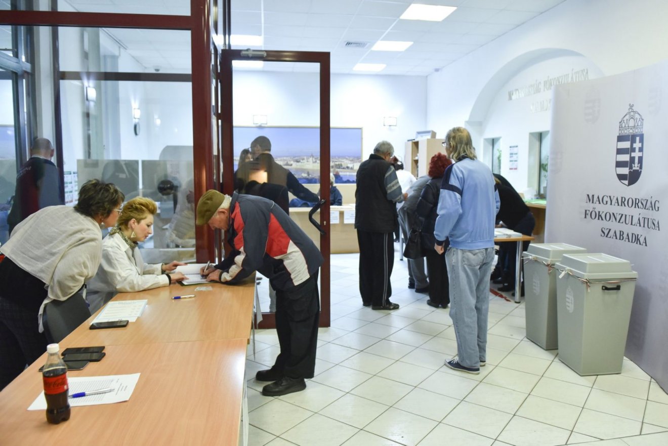 Szavazás a szabadkai külképviseleten •  Fotó: Molnár Edvárd/MTI
