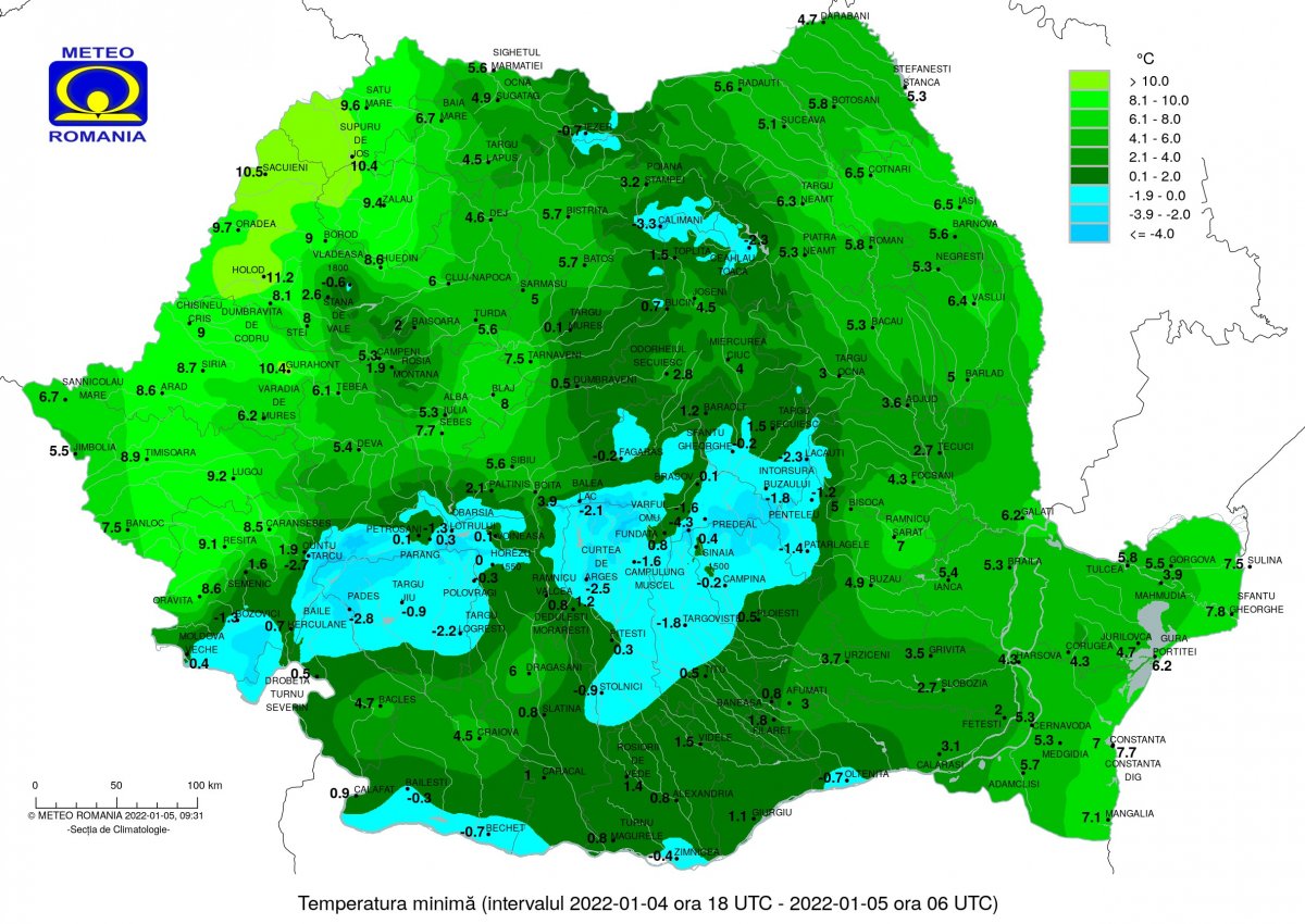 Szerda hajnali hőmérsékletek •  Fotó: Országos Meteorológiai Szolgálat