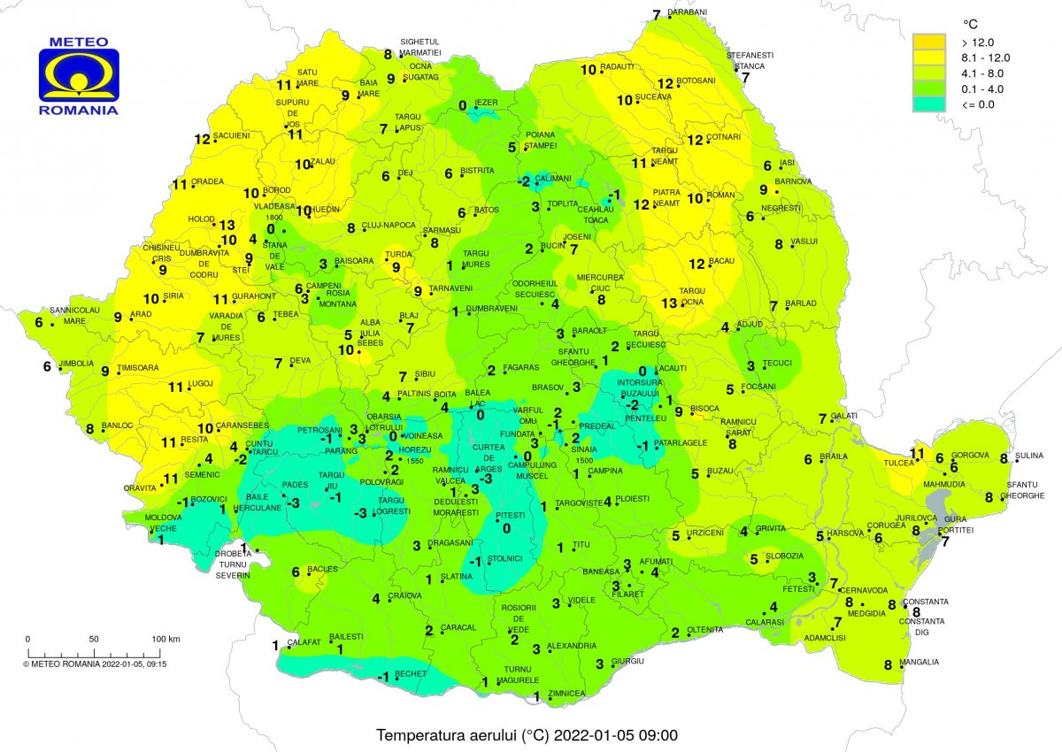 Reggel 9 órai hőmérsékletek •  Fotó: Országos Meteorológiai Szolgálat