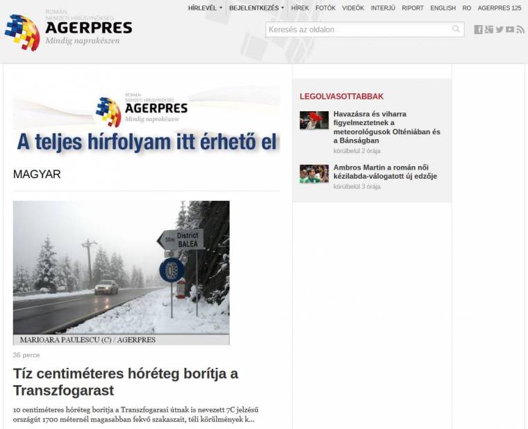 Magyar nyelvű tartalom a román hírügynökség honlapján