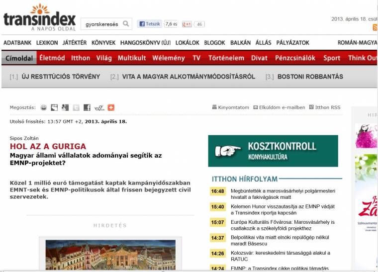 EMNP–RMDSZ-csörte a Transindex cikke miatt
