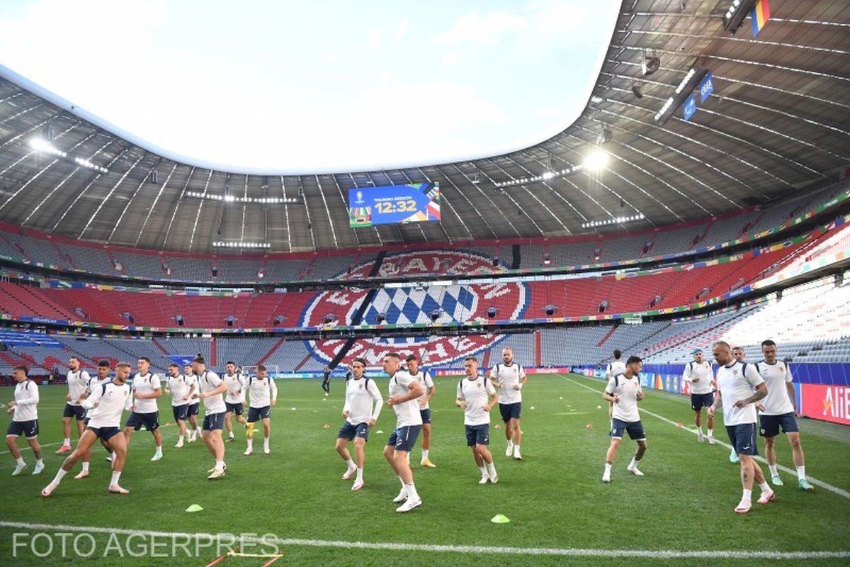 A román válogatott hivatalos edzése a müncheni Allianz Arenában az Ukrajna elleni mérkőzés előtt •  Fotó: Alex Micsik/Agerpres