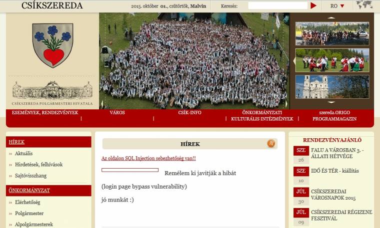 Betörtek a szereda.ro oldalra