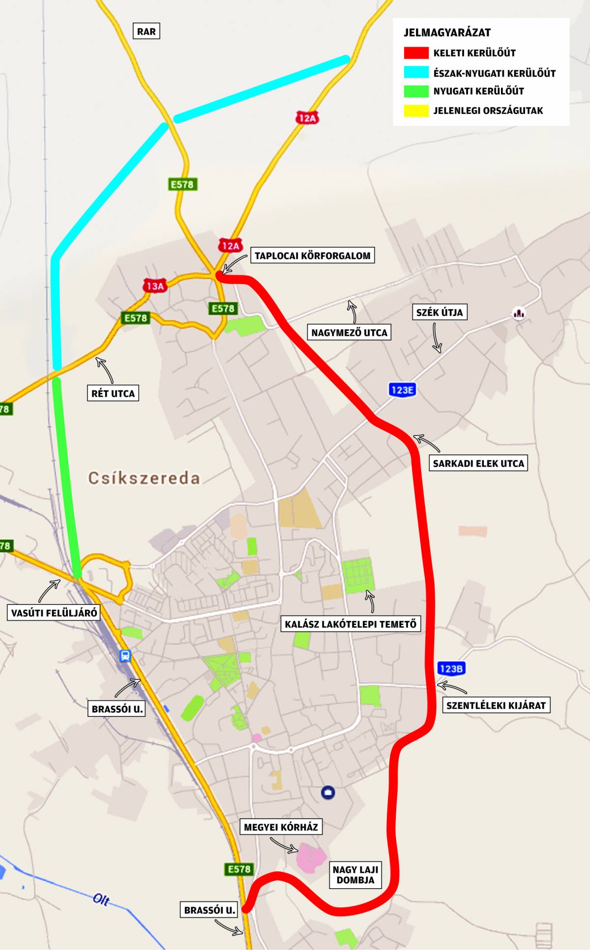 A város déli, keleti és északi részét új útvonal köti majd össze a tervek szerint. Térkép: Tóth Szilárd 