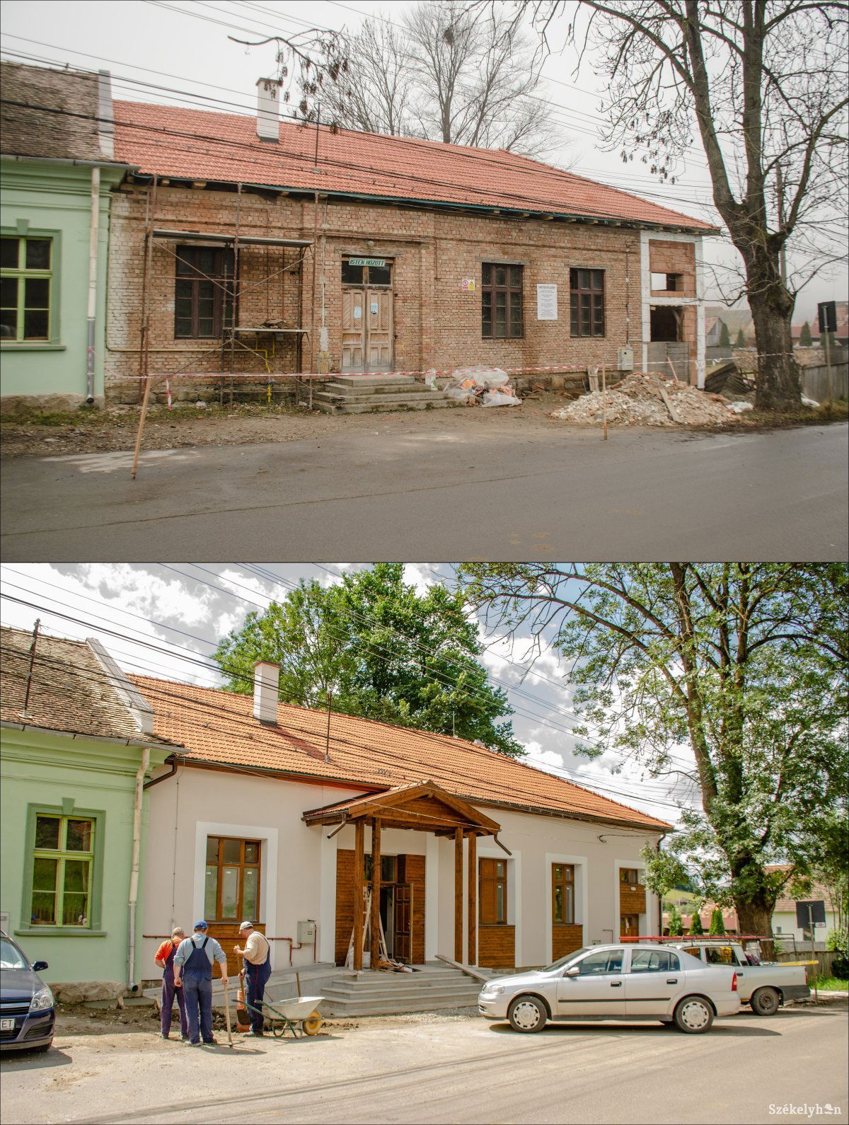 A csobotfalvi kultúrház régi és megváltozott arculata • Fotó: Gecse Noémi