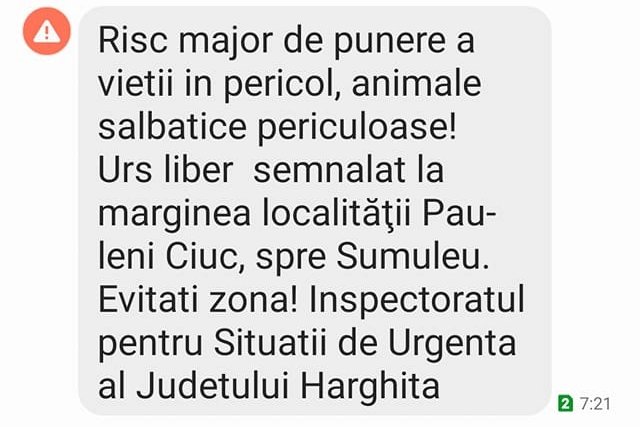 A Ro-Alert rendszeren kapott reggeli üzenet 