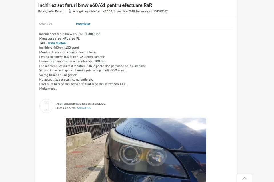Felkínált lehetőség az egyik legnagyobb apróhirdetési oldalon • Forrás: olx.ro 