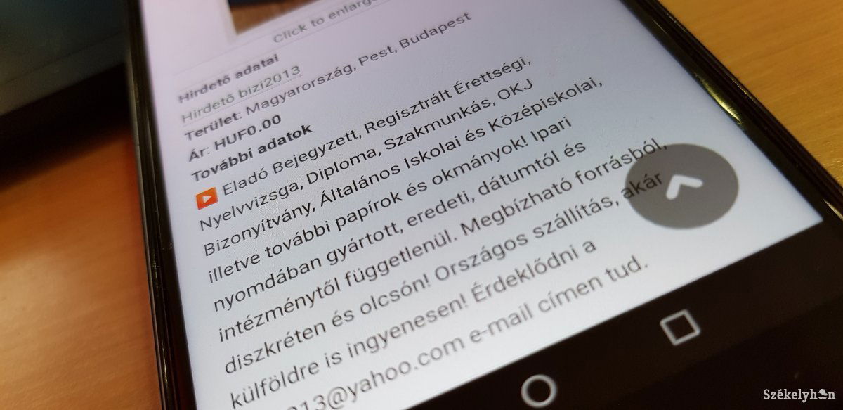 Nyilvánosan, apróhirdetési oldalakon kínálják eladásra a hamis diplomákat •  Fotó: Pinti Attila