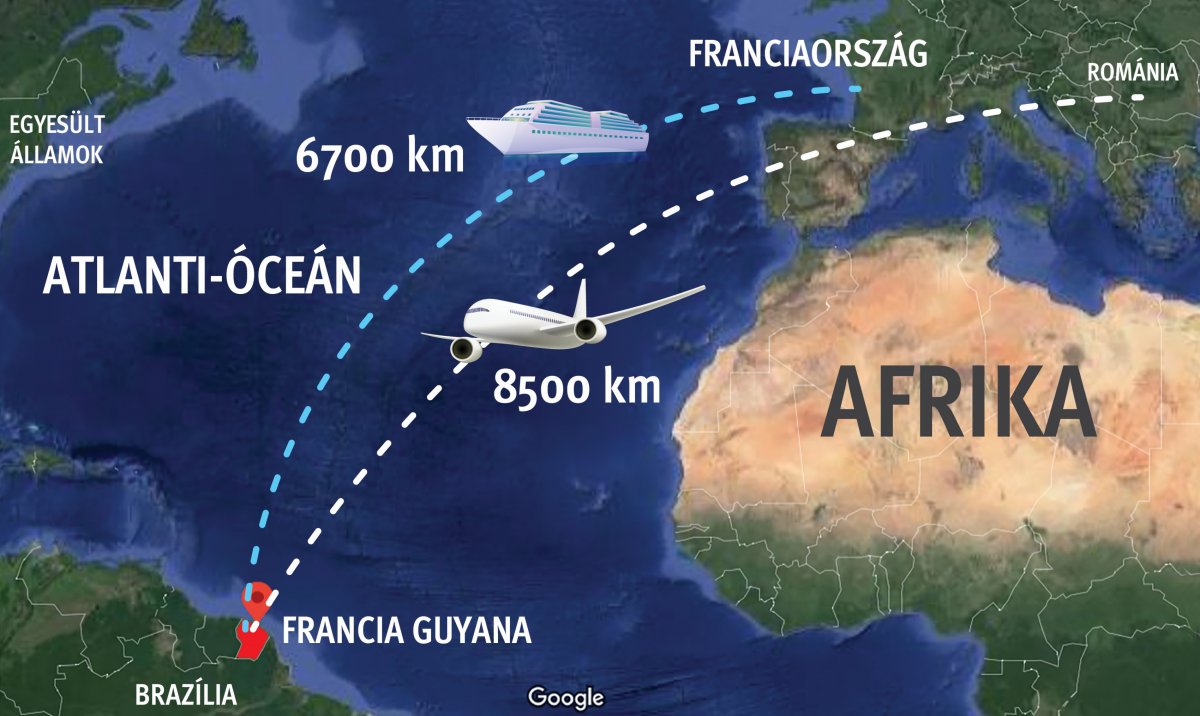 Légvonalban 8500 kilométerre van Francia Guyana és Románia 