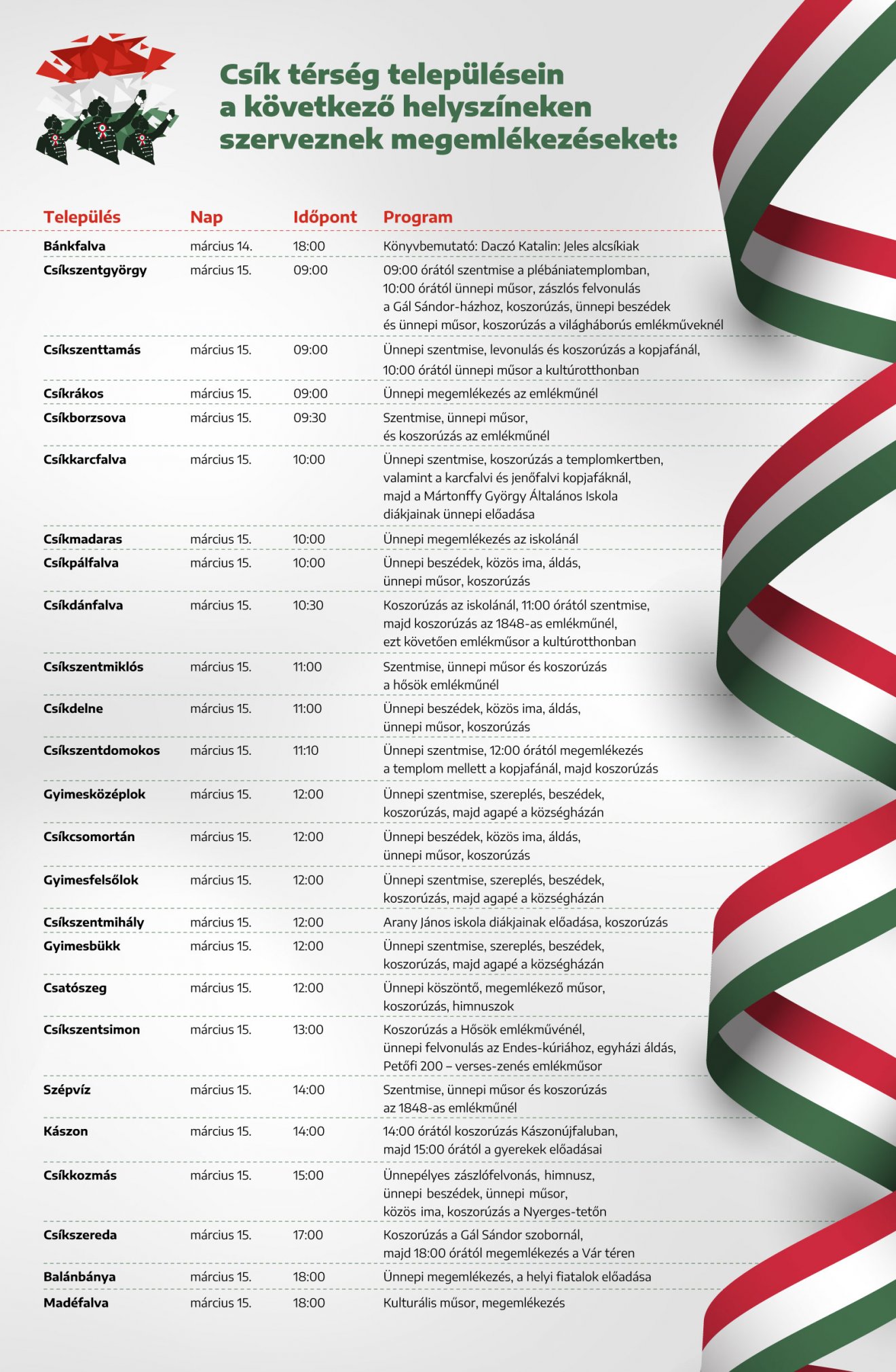 A csíkszéki események programja 