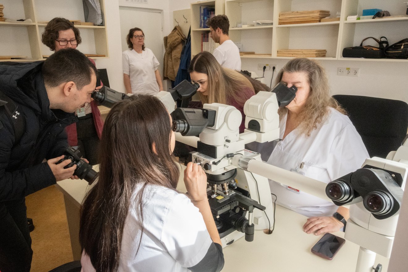 Vadonatúj, többfejes mikroszkóppal gazdagodott a csíkszeredai kórház patológiai laboratóriuma. Egyidőben hat orvos is vizsgálhatja ugyanazt a mintát &bullet;  Fotó: Borbély Fanni