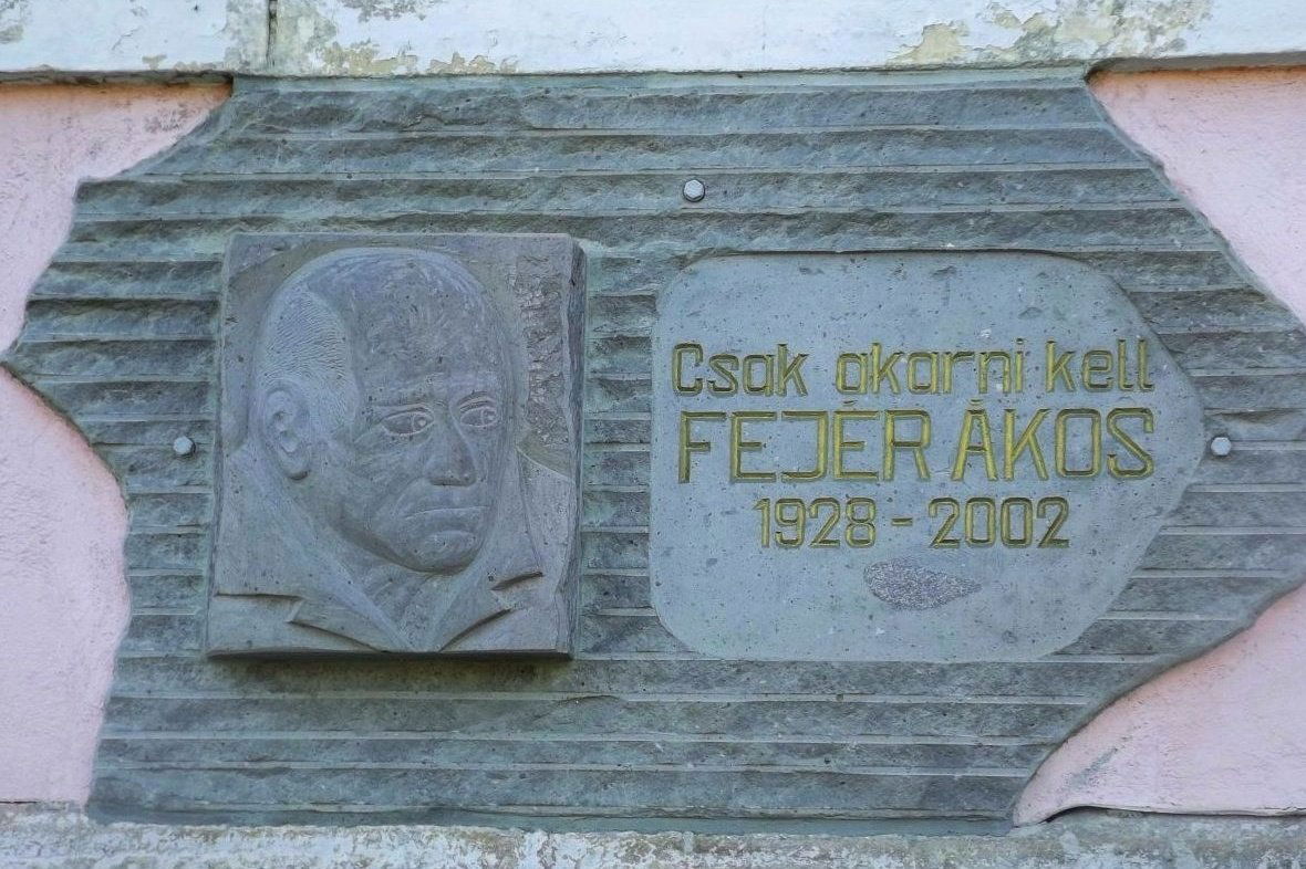 Fejér Ákos-dombormű a róla elnevezett mikóújfalvi iskola falán •  Fotó: Dobos László