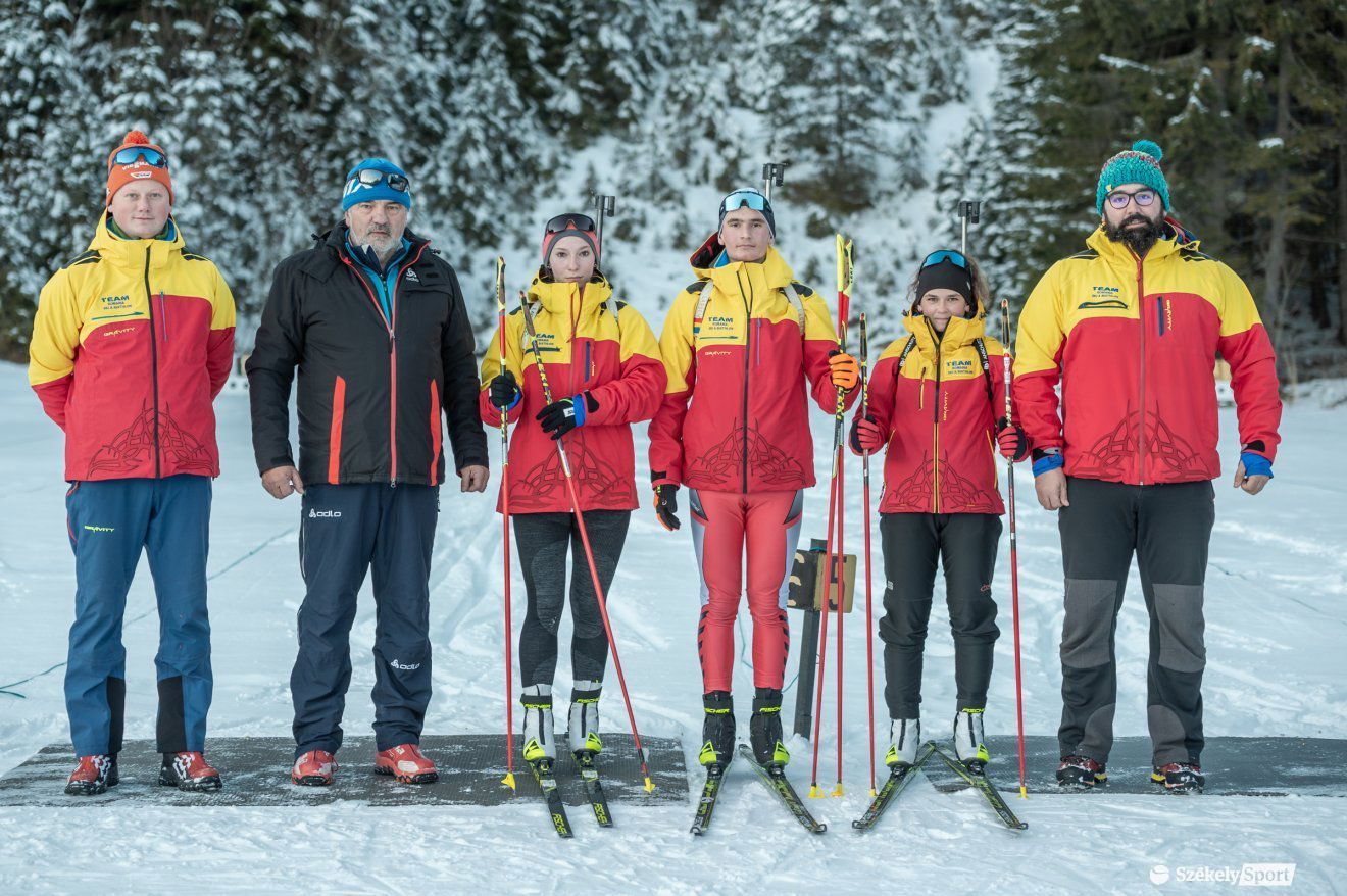 Balról jobbra: Kristó Loránd edző, Márton Simon edző, Silló Krisztina, Udvari Hunor, Kelemen Szidónia és Czont Attila kinetoterapeuta •  Fotó: Pinti Attila