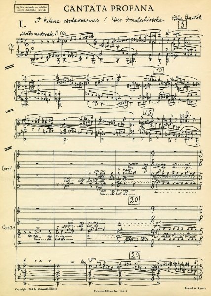 A Cantata profana partitúrája. Világszerte ez Bartók Béla egyik legtöbbet játszott műve 