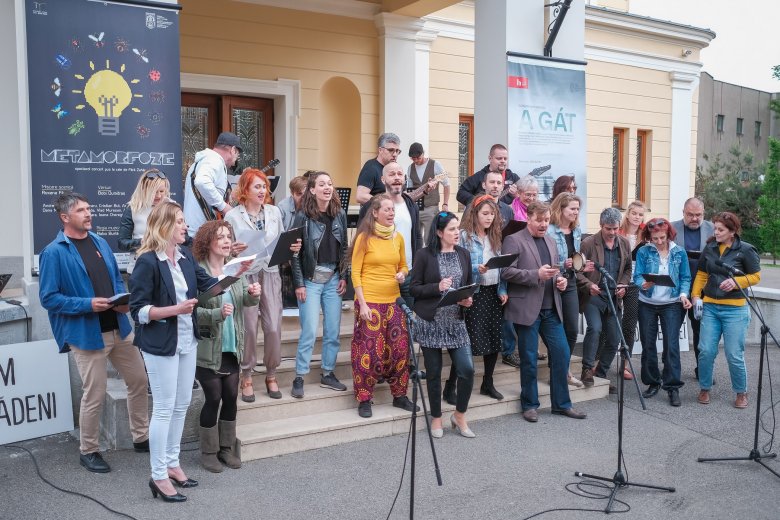 A Szatmárnémeti Északi Színház román és magyar társulata szolidaritást vállalt a nagyváradiakkal •  Fotó: Bajnai Botond