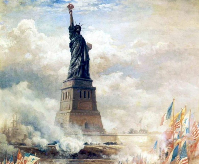 A New York-i Szabadság-szobor leleplezése 135 évvel ezelőtt, 1886-ban •  Fotó: Wikimedia Commons/Edward Moran - Museum of the City of New York
