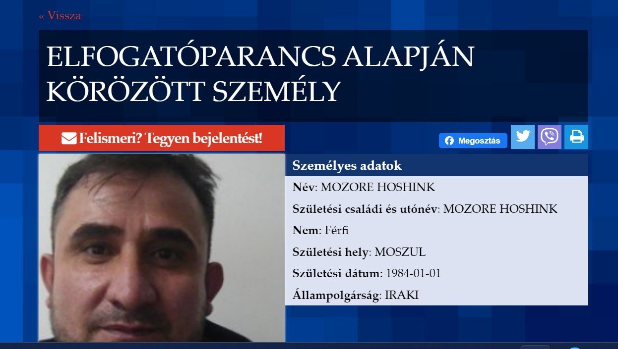 Mozore Hoshink ellen európai és nemzetközi elfogatóparancs is érvényben van •  Fotó: Police.hu