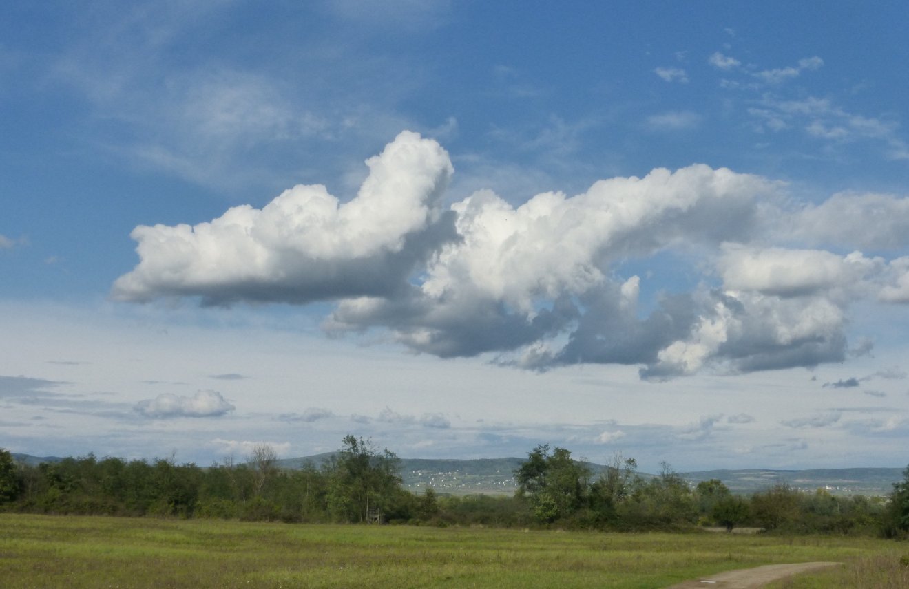 Tájkép bárányfelhőkkel. A  Balaton-felvidéki Nemzeti Park tizenöt túraútvonalat ajánl a Káli-medencébe látogatók számára •  Fotó: Csermák Judit