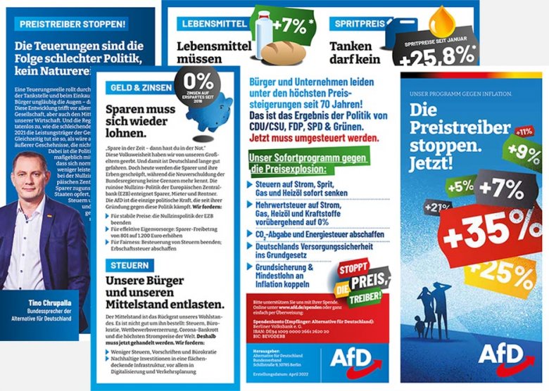 Harcban az elszabaduló árakkal. Az Alternatíva Németországért párt képviselői a  német kormányt teszik felelőssé a példátlanul magas inflációért •  Fotó: AfD.de