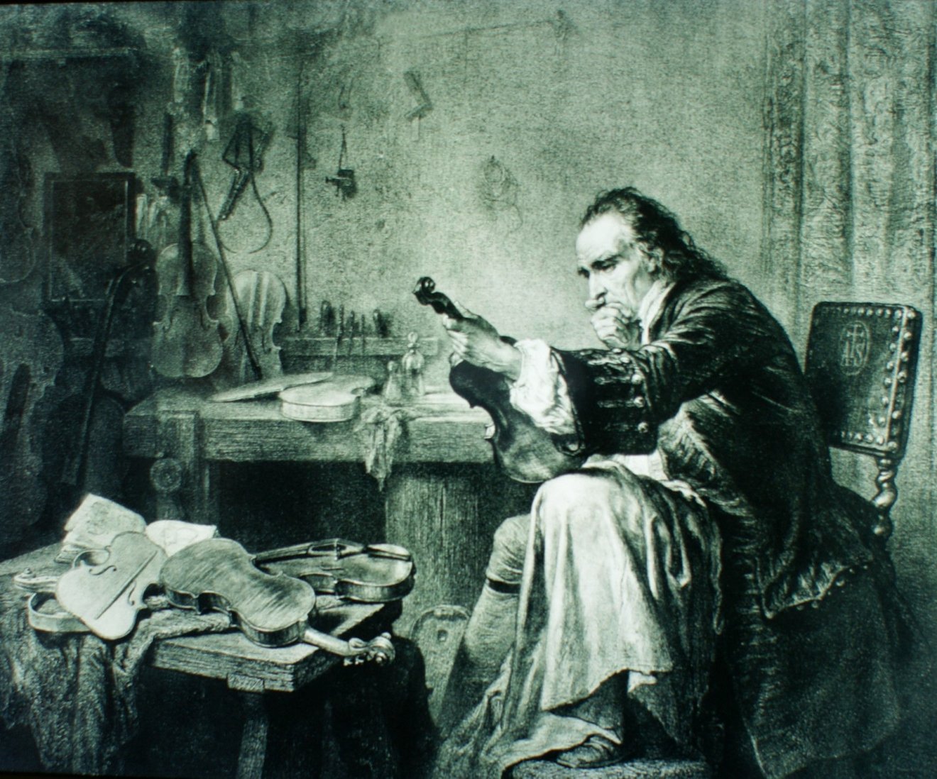 Adolphe Mouilleron Antonio Stradivarit ábrázoló  metszete 