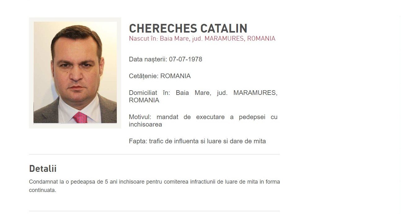Cătălin Cherecheşt a román rendőrség honlapján körözik •  Fotó: Román Rendőrség