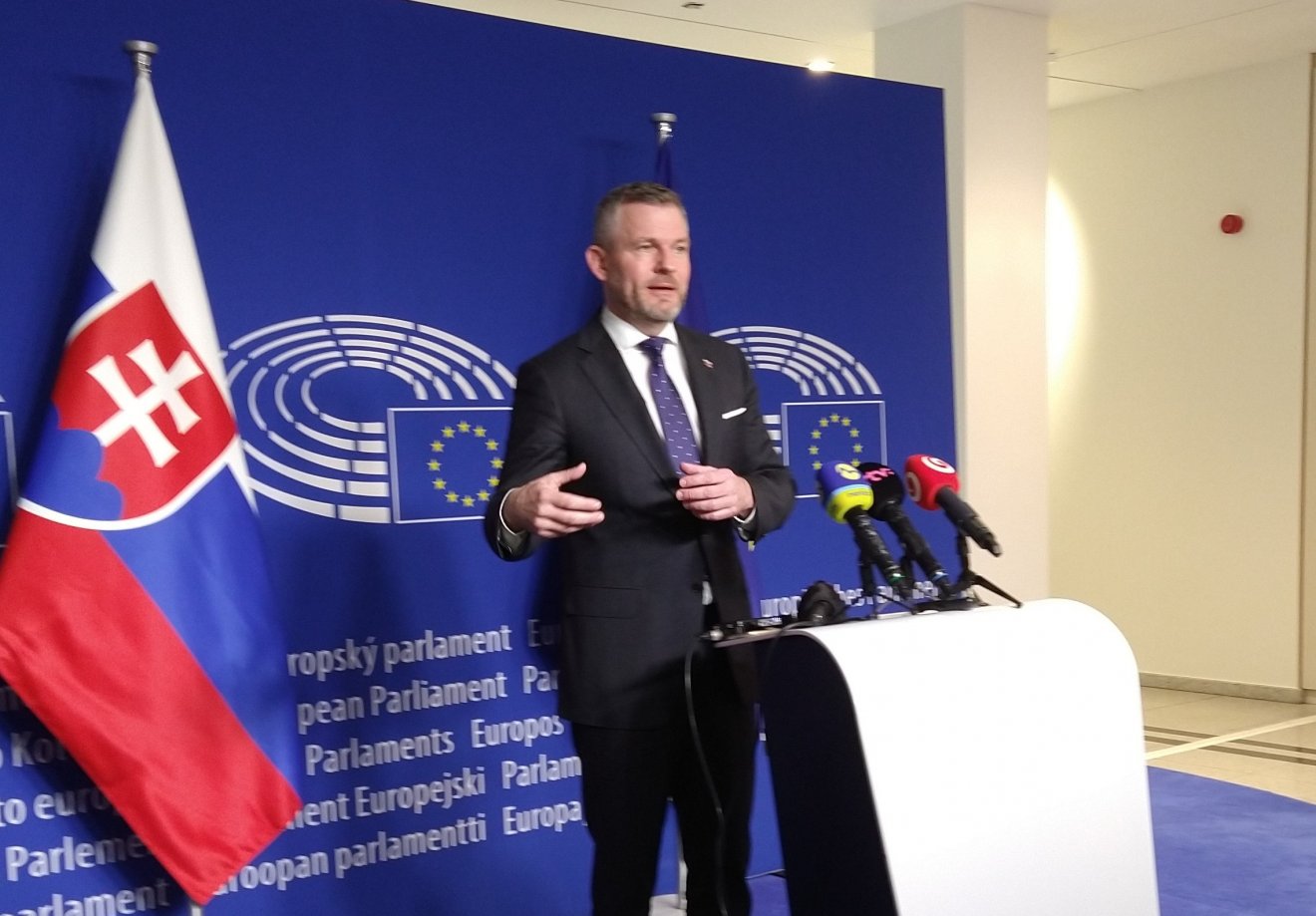 Peter Pellegrini, a szlovák parlament elnöke brüsszeli sajtóértekezletén •  Fotó: Krivánszky Miklós