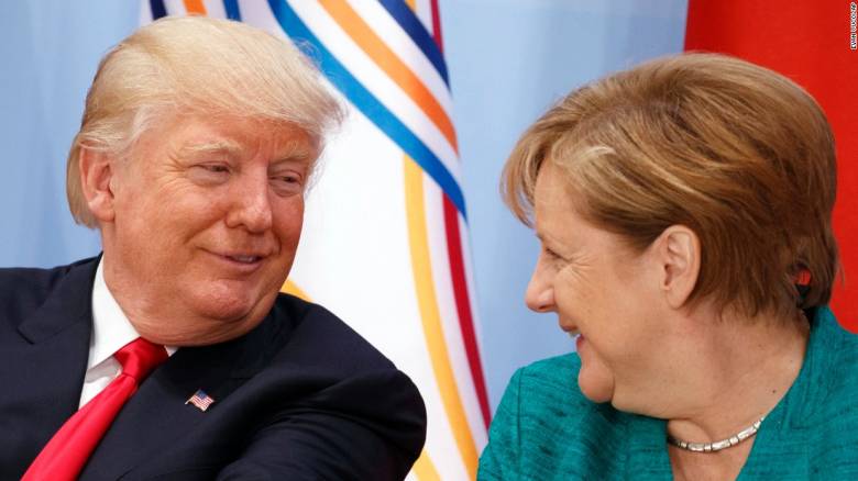Donald Trump és Angela Merkel: a csúcstalálkozón nagy vonalakban egyetértettek •  Fotó: cnn.com