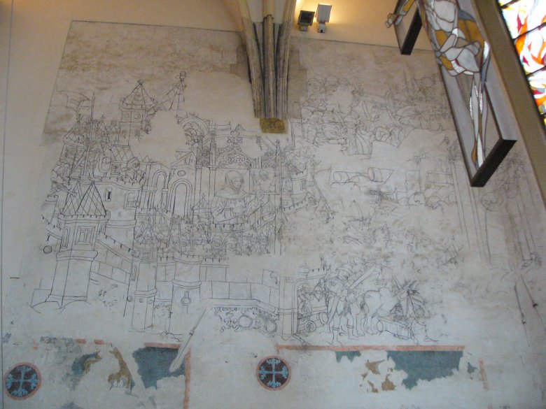 A nándorfehérvári győzelem legkorábbi (1468-as) ábrázolása az olmützi Immaculata-templom freskóján 