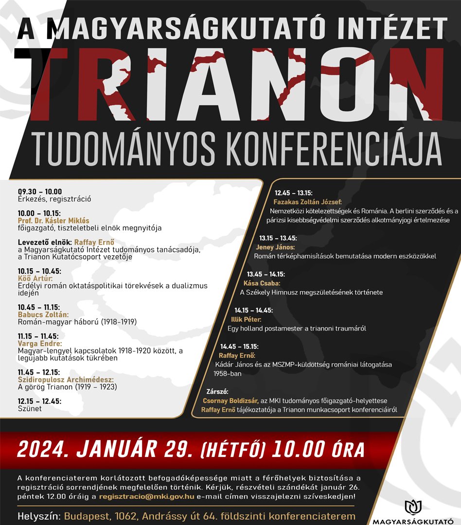 A budapesti Trianon-konferencia programja és előadói •  Fotó: Magyarságkutató Intézet