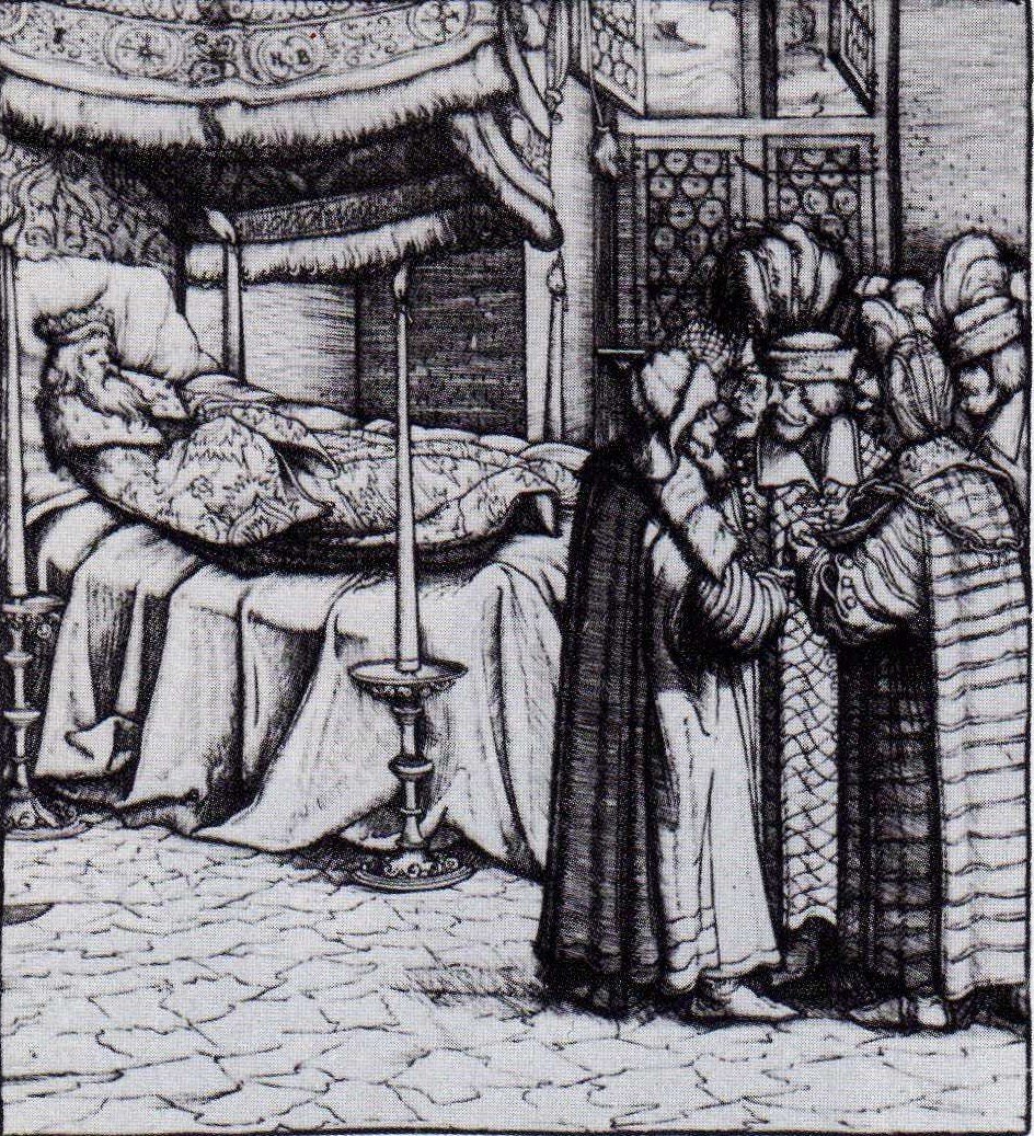 Máyás király ravatala Bécsben (Hans Burckmayrnek az 1515-ben készült metszete alapján) 