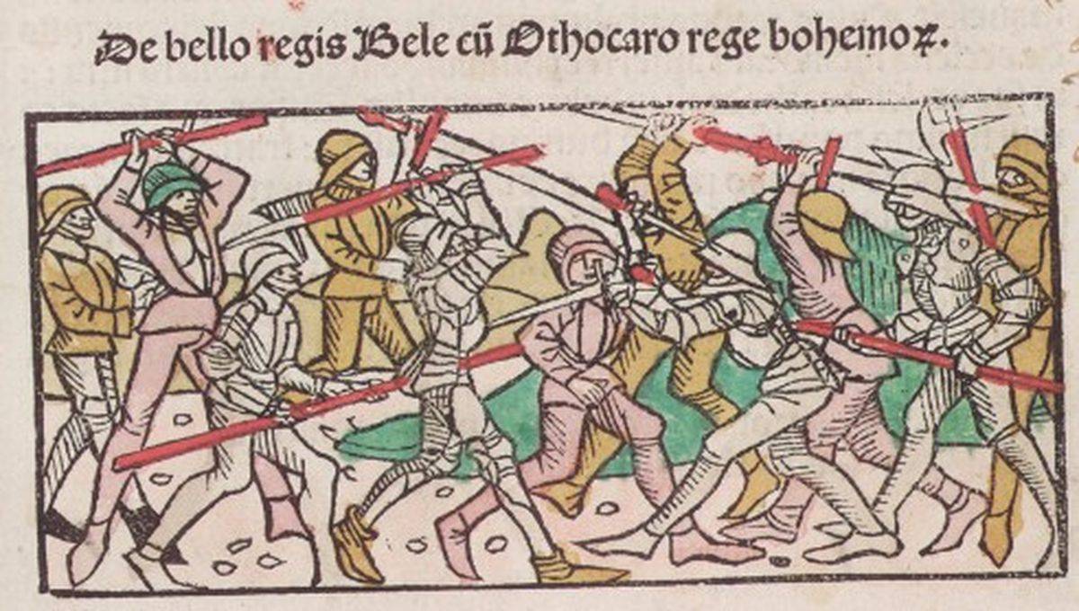 Az 1264-es kroissenbrunni csata csehek és magyarok között &bullet;  Fotó: Thuróczi-krónika