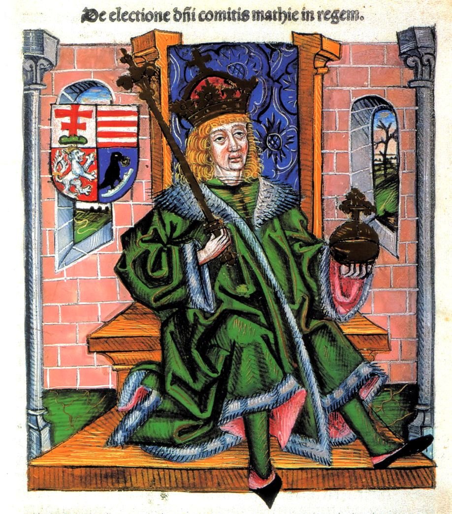 Hunyadi Mátyás: fametszet Thuróczy János krónikájában (1488) 