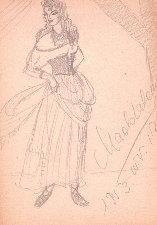 A művésznő 1953-ban készült rajza saját magáról •  Fotó: Tamássy Éva családi archívuma