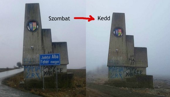 Három nap alatt eltűnt a kétnyelvű tábla Maros és Fehér megye határáról