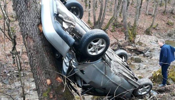 Fa állította meg az autót, hogy ne a patakba repüljön