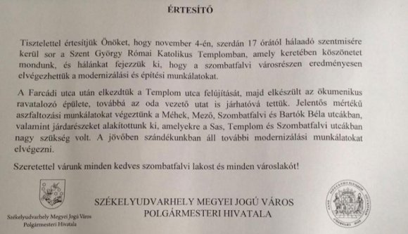 Templomban kampányolt az udvarhelyi városvezetés