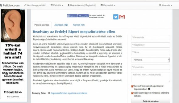 Petíció az Erdélyi Riport megmentéséért